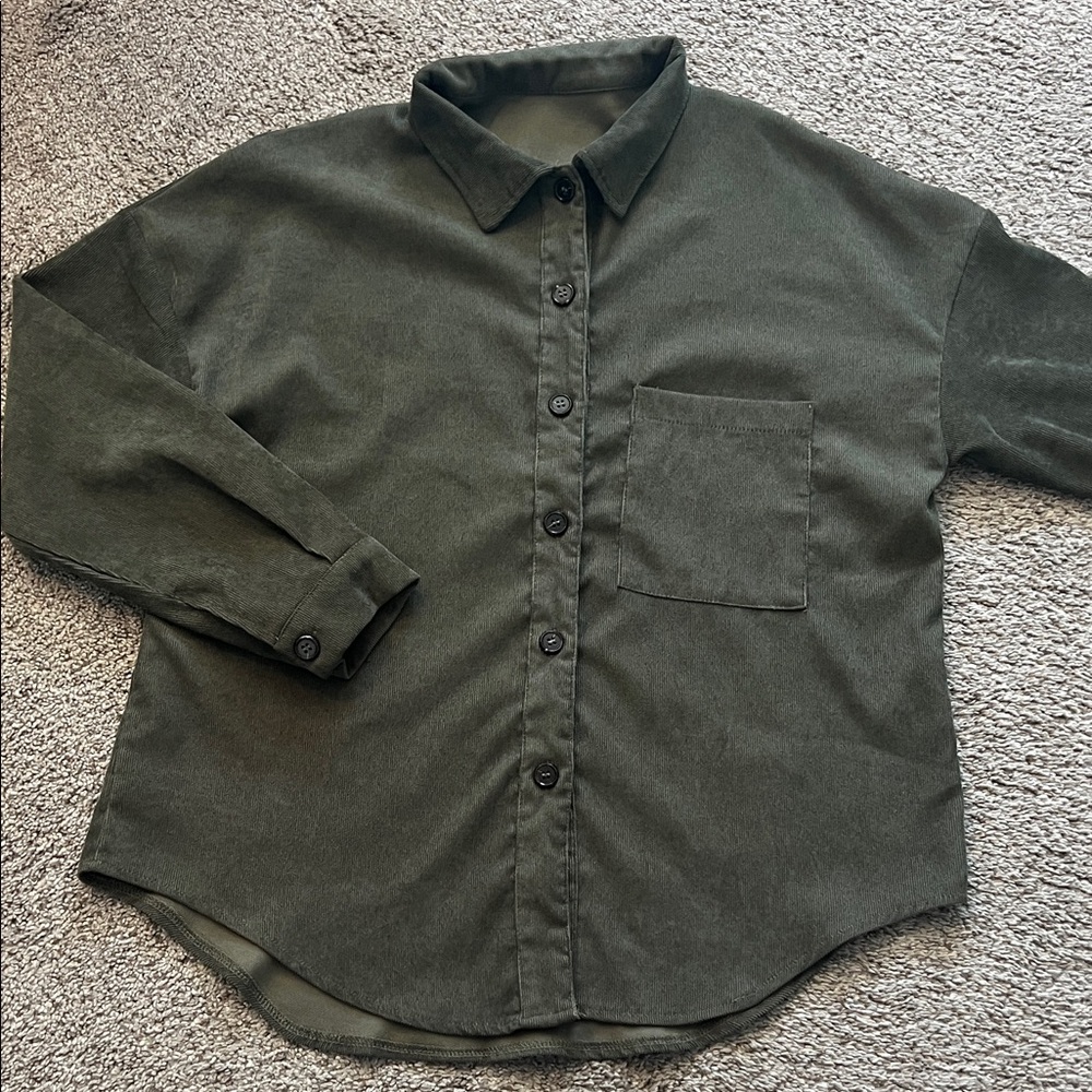 SHEIN Dark Olive Casual Button Down Shirt